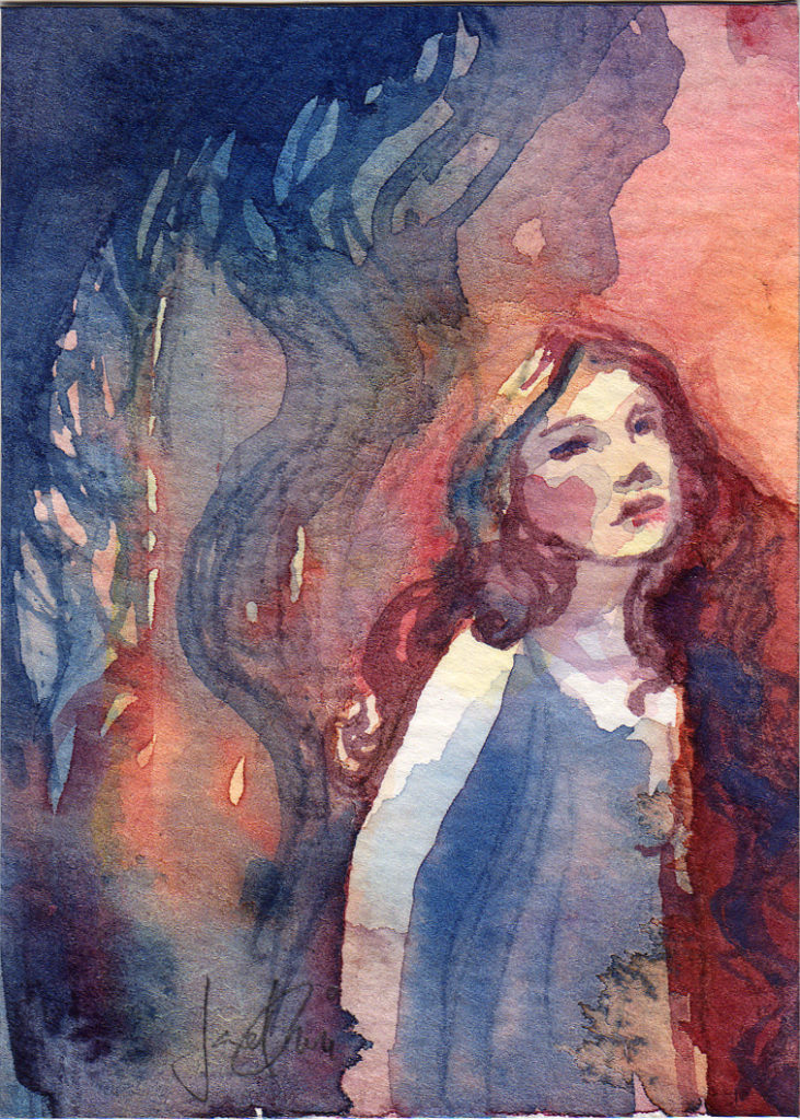 ACEO of Girl and Trees