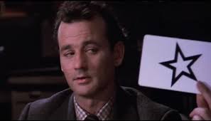 Bill Murray from Ghostbusters holding a Zener card